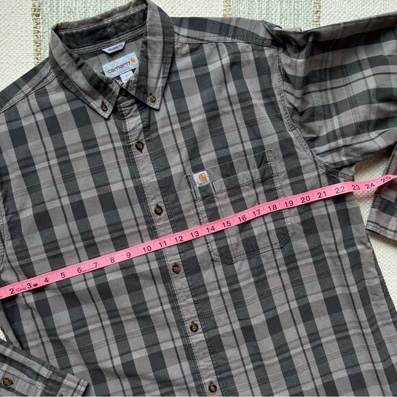 Carhartt Grey Plaid 100% Cotton Relaxed Fit Button Down Shirt Men’s Size Large - Picture 3 of 8